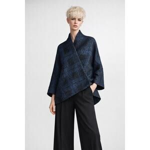 ZARA BASIC Textured Dolman Sleeve Kimono Jacket – Blue/Black | Size S